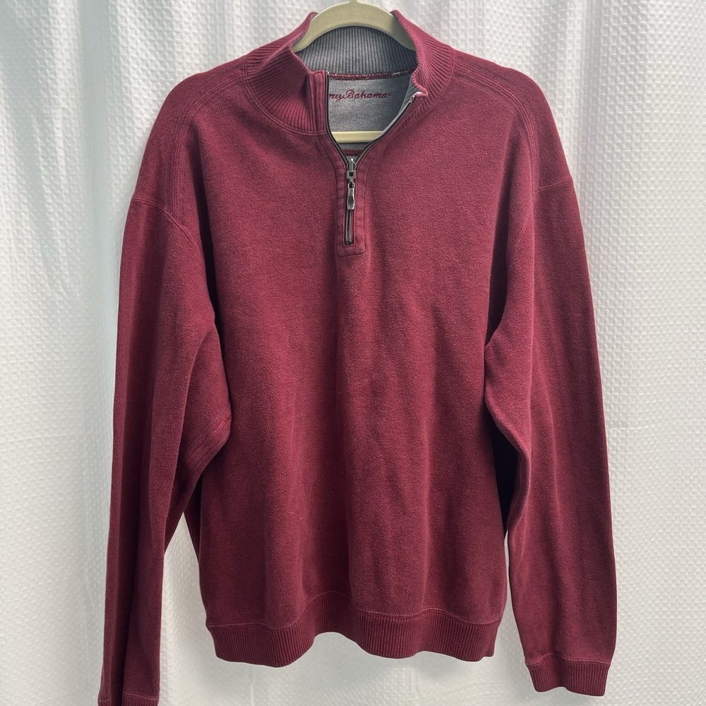 Tommy Bahama Men's Red Heavyweight Cotton 1/4 Zip Pullover Sweatshirt XL Classic